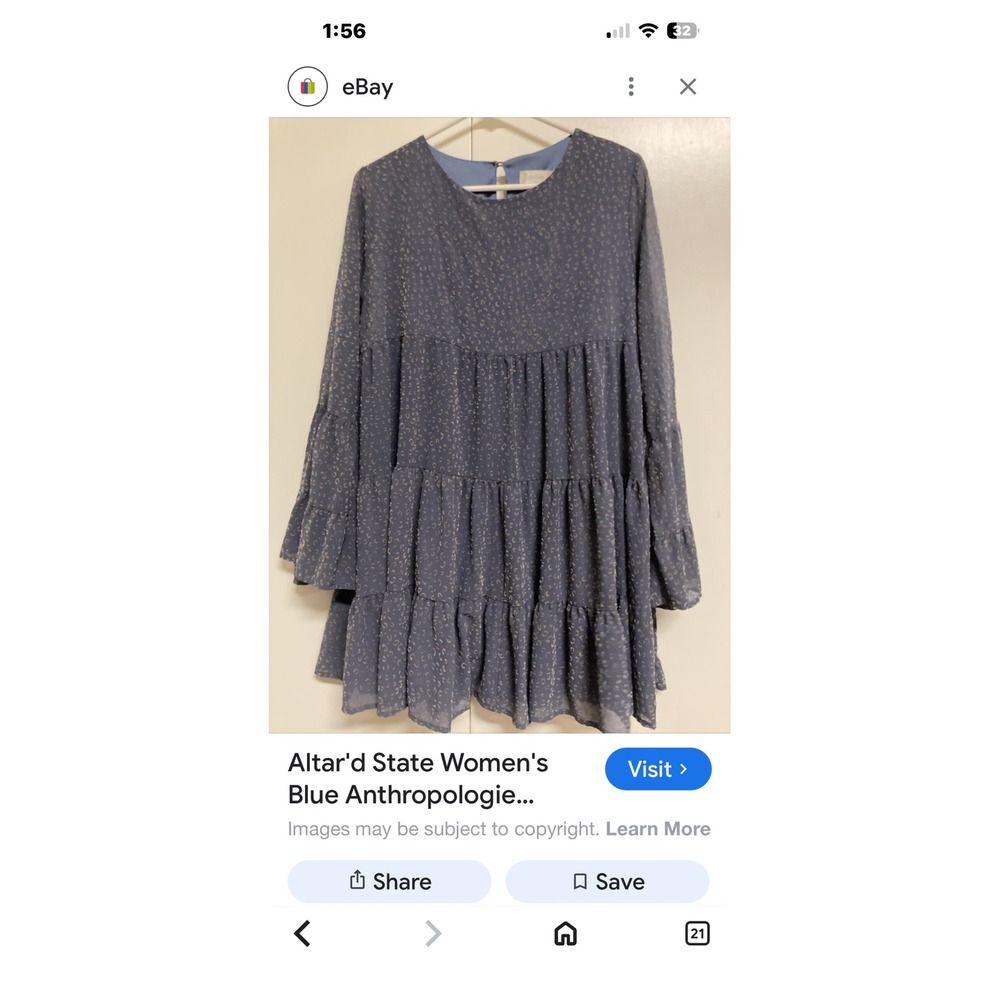 Altar State Women's Blue Gold Dot Tiered Bell Sleeve Mini Dress Size S